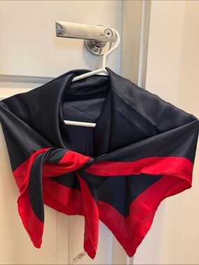 Vintage Mr. Jax 100% Silk Scarf 34” Square Navy Red Monogram Crest